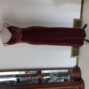Revelry Burnt Orange Maxi Gown with Cowl Neck and Spaghetti Straps